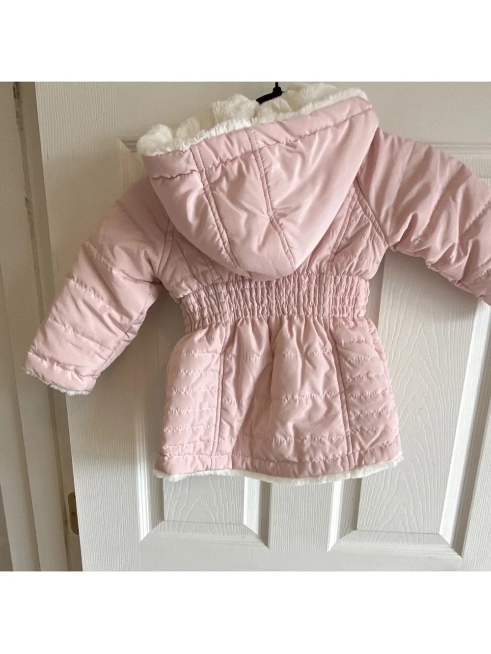 DKNY Girls Light Pink Faux-Fur Lined Puffer Jacket